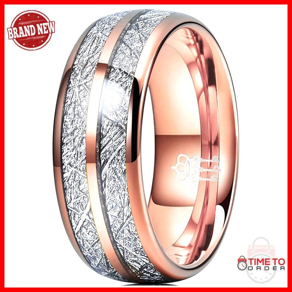 Tungsten Wedding Band Imitated Meteorite Silver Polished Comfort Fit Ring